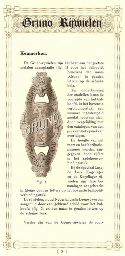 Pagina uit een Gruno prijscourant van rond 1915